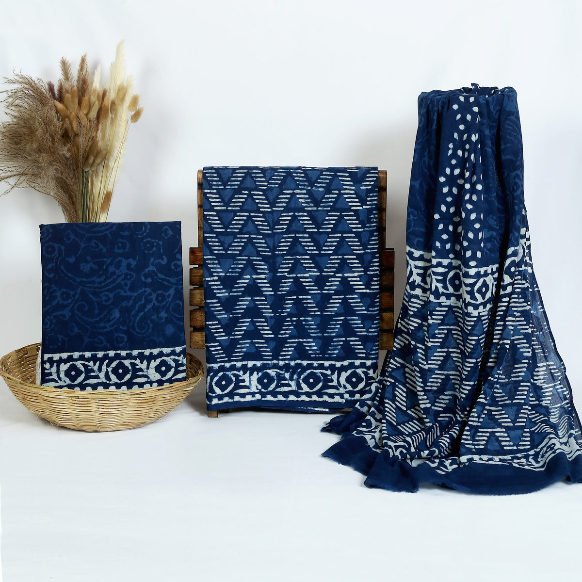 Hand Block Print Cotton Suit Material with Mulmul Dupatta | Neel Kaliyan – Indigo Bud Stripe | Indigo & White | Wholesale Suit Material 1EiGovcrxThN1KVWDE63Tv1kfvMQFv7Lt_w2000