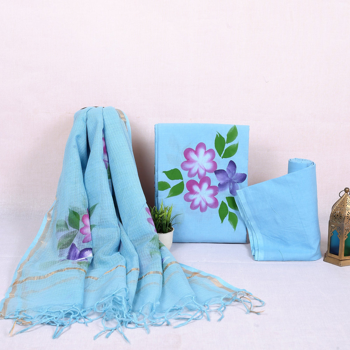 Rangeen Sky Blue Painted Floral Hand Block Print Cotton Suit with Hand-Painted Kota Doria Dupatta – Unstitched 3 Piece Suit Material 1EwI5pmkzlMCArYFvIuiInhpIGj4819o__w2000
