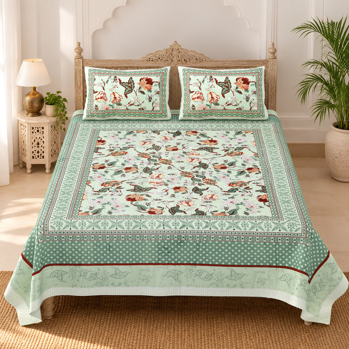 Unnati Sage Green Bird Floral Pure Cotton Double Bedsheet 90x108 with 2 Pillow Covers Bedsheet 1EyPWORlIT1Nqe5Rc7a-P0DbK8KSdiNeV_w2000