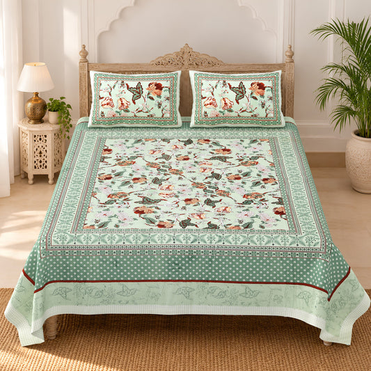 Unnati Sage Green Bird Floral Pure Cotton Double Bedsheet 90x108 with 2 Pillow Covers Bedsheet 1EyPWORlIT1Nqe5Rc7a-P0DbK8KSdiNeV_w2000