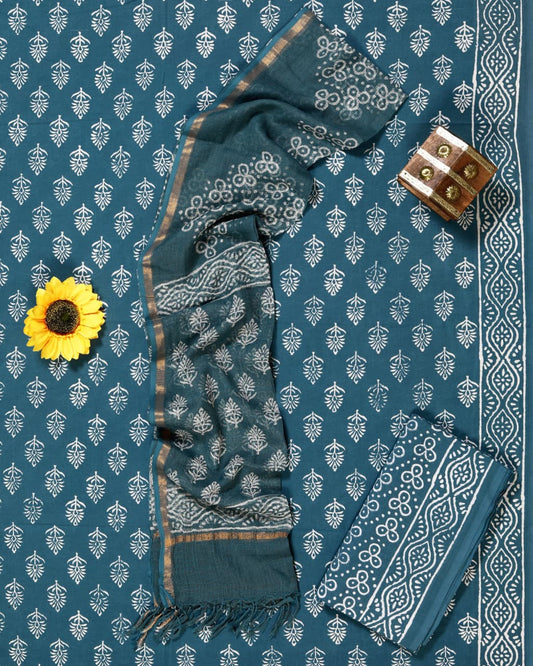 Teal Buta Hand Block Print Cotton Suit with Kota Doria Zari Dupatta – Unstitched 3 Piece Suit Material 1Ezc79x5pJ00e9nuPZeqwFRE35e5WVP5b_w2000