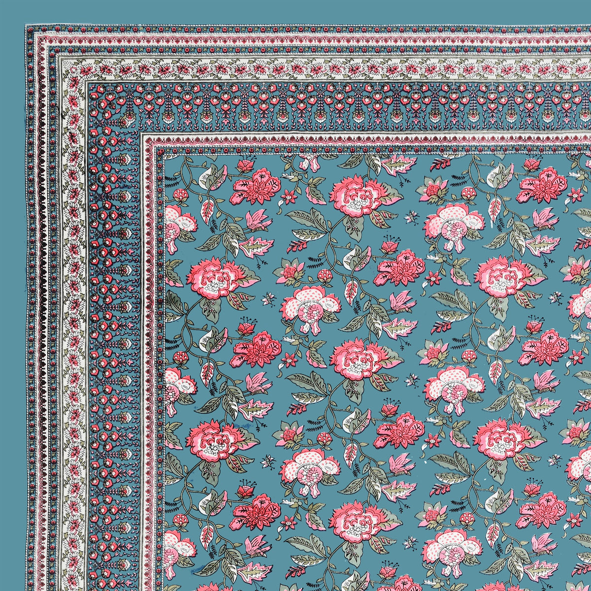Teal Pink Gulzar Floral pure cotton double bedsheet 90x108 – Unnati collection – view 4
