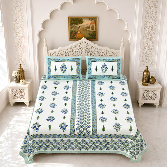 Premium Royal Block Sea Green Panel Floral Cotton Double Bedsheet 90x108 with 2 Pillow Covers Bedsheet 1FrFGmG2iXR2XSv2BJWPg_tNt4lxg727X_w2000