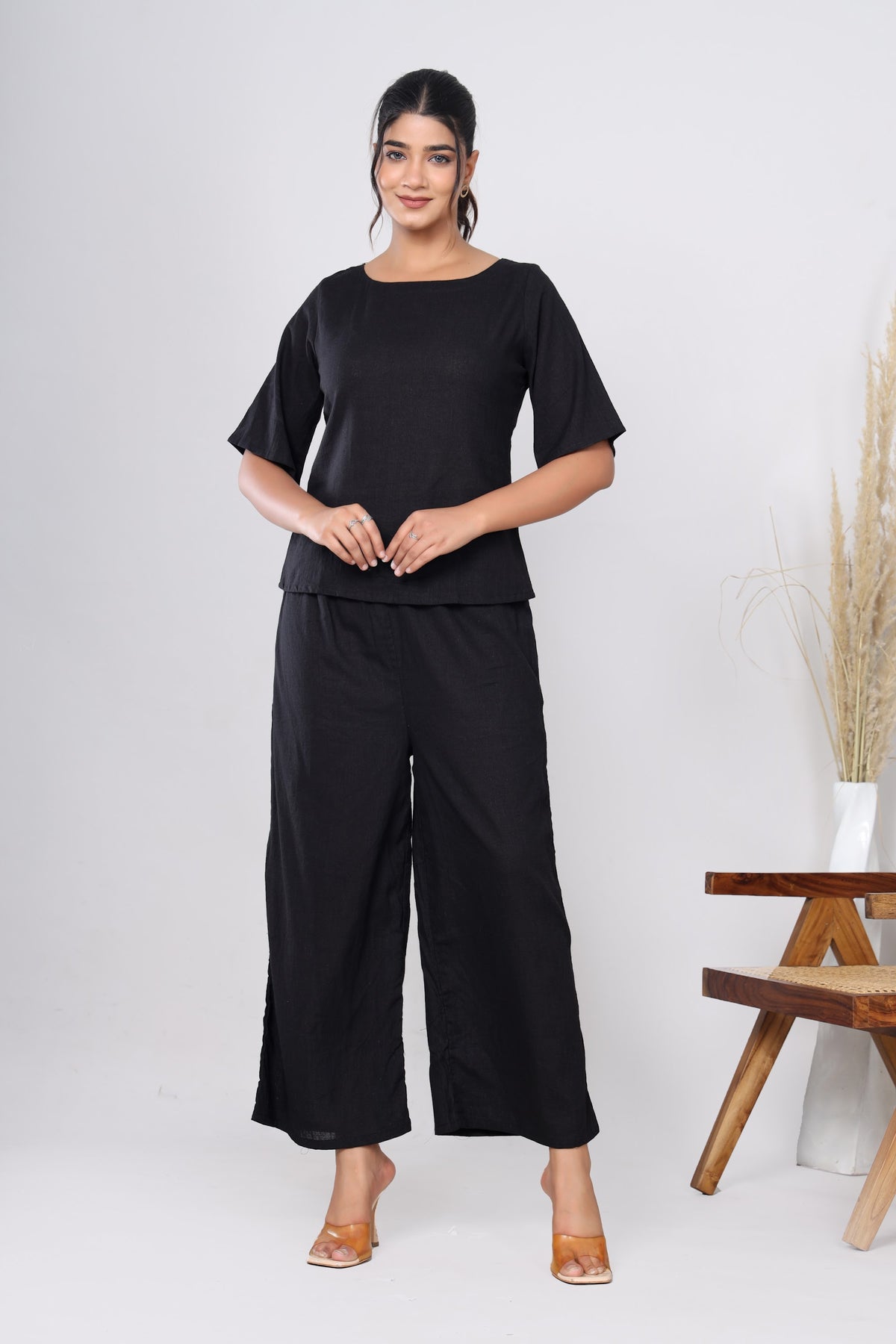 Solid Textured Cotton Co-ord Set – Top & Wide Pant – Black (Make to Order) Ready to Wear 1Frt8BV1rPSVksBgI_7ZpZ-zJmBeXU8Qg_w2000