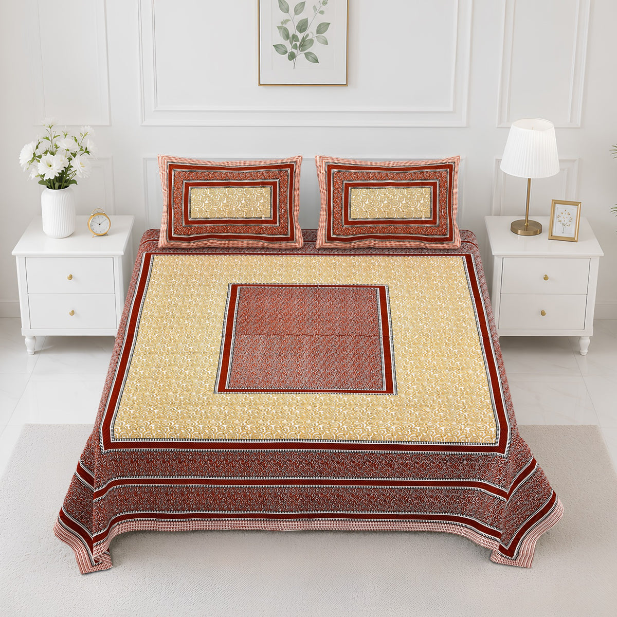 Elite Brick Red Centre Square Cotton Double Bedsheet 90x108 with 2 Pillow Covers Bedsheet 1Fyz8x50ZFG8Ky0iE6ZcxhcmGVviIXt7B_w2000