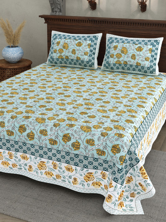 Neelam Aqua Marigold Cotton Double Bedsheet 90x108 with 2 Pillow Covers Bedsheet 1G3ETAJ1plgc8-Cqe6tX2MVVJpVpD8JS9_w2000