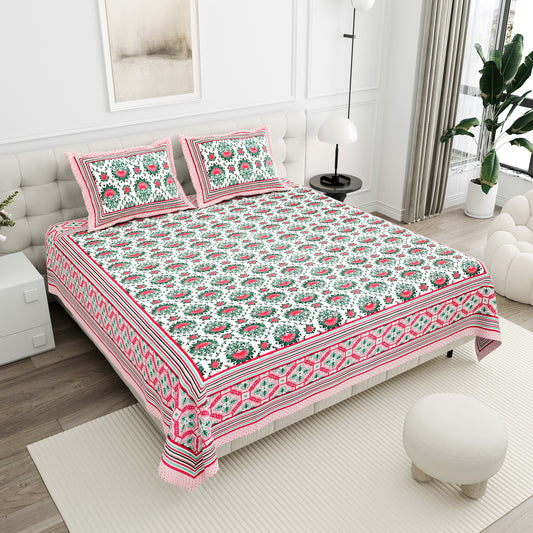 Gulabi Rose Teal Buta Cotton Double Bedsheet 90x108 with 2 Pillow Covers Bedsheet 1G4SDddZEn4ZWk2Ssh9bKr-3ys_2LGLMR_w2000
