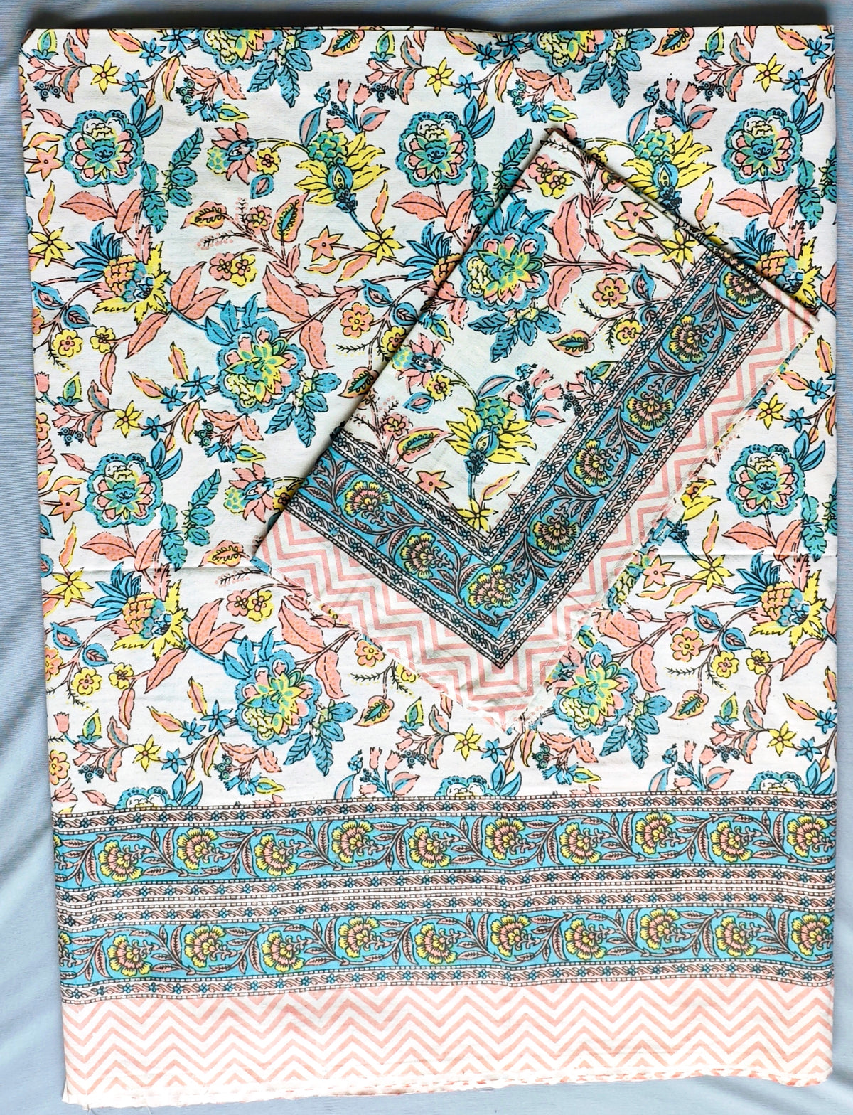 Saanjh Turquoise Multi Floral Jaal Cotton Single Bedsheet 60x90 with 1 Pillow Cover Bedsheet 1GGIsauiKMcJcpvVPw862-z_zC-O_bW2T_w2000