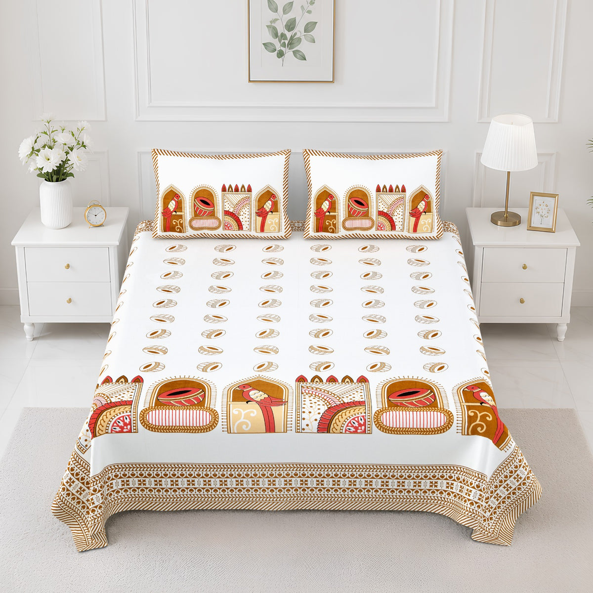 Elite Orange Mughal Arch Cotton Double Bedsheet 90x108 with 2 Pillow Covers Bedsheet 1GWQPPZ6hkYvBxjAJhGcacSSJhKRTwJ0b_w2000