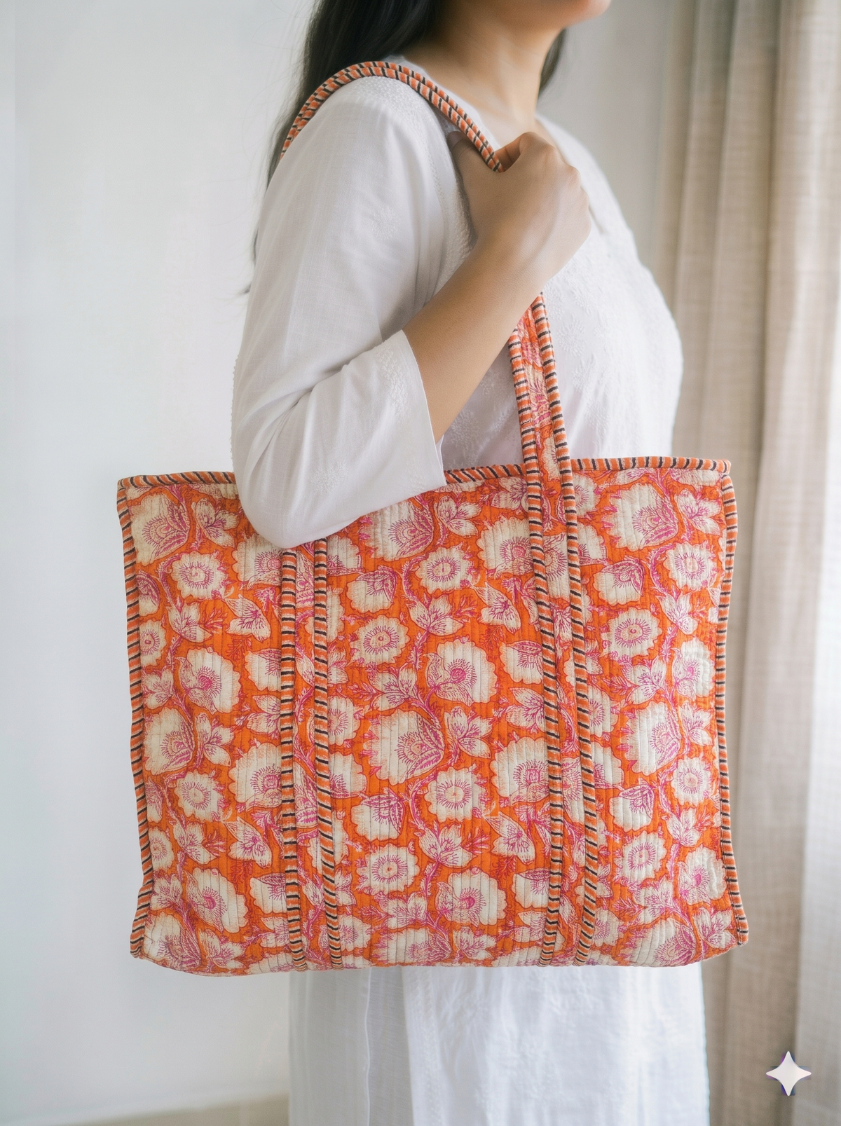 Jaipuri Printed Quilted Cotton Tote Bag | Narangi Phool – Orange Floral | 18x18 inch | Zipper & Inside Pocket | Wholesale Tote Bag 1GZvaOlB1SybSgTRiHsxv63gSbPg6wmY5_w2000