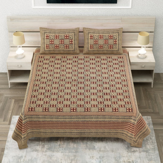 Royal Sanganer Beige Maroon Chowkdi Pure Cotton Double Bedsheet 90x108 with 2 Pillow Covers Bedsheet 1Gb0Ug_hLeedmkJOiqFqIYn3x1Jgcv688_w2000