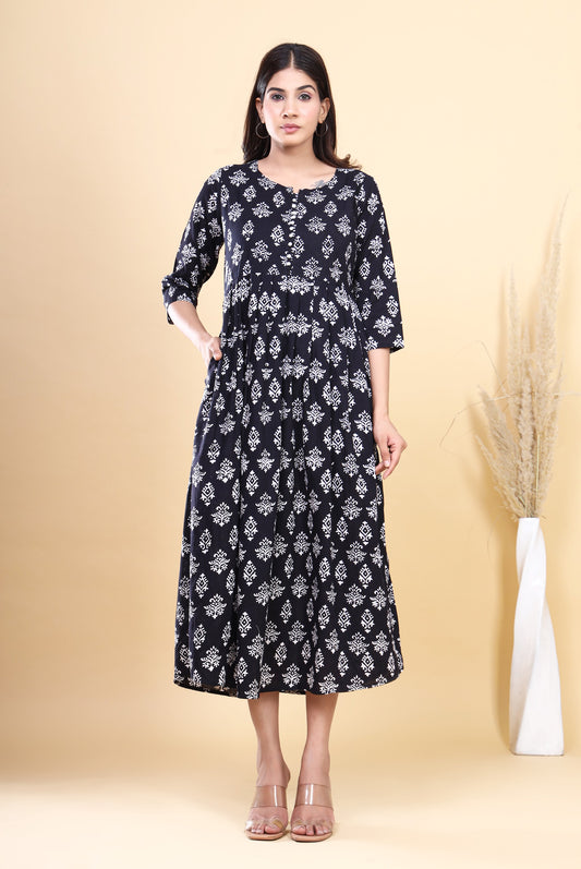 Printed Cotton Tiered Kurti Dress – Black Buta Long (Make to Order) Ready to Wear 1GbnqB5CLzRoZXg_zmCapei06k8eAyGui_w2000