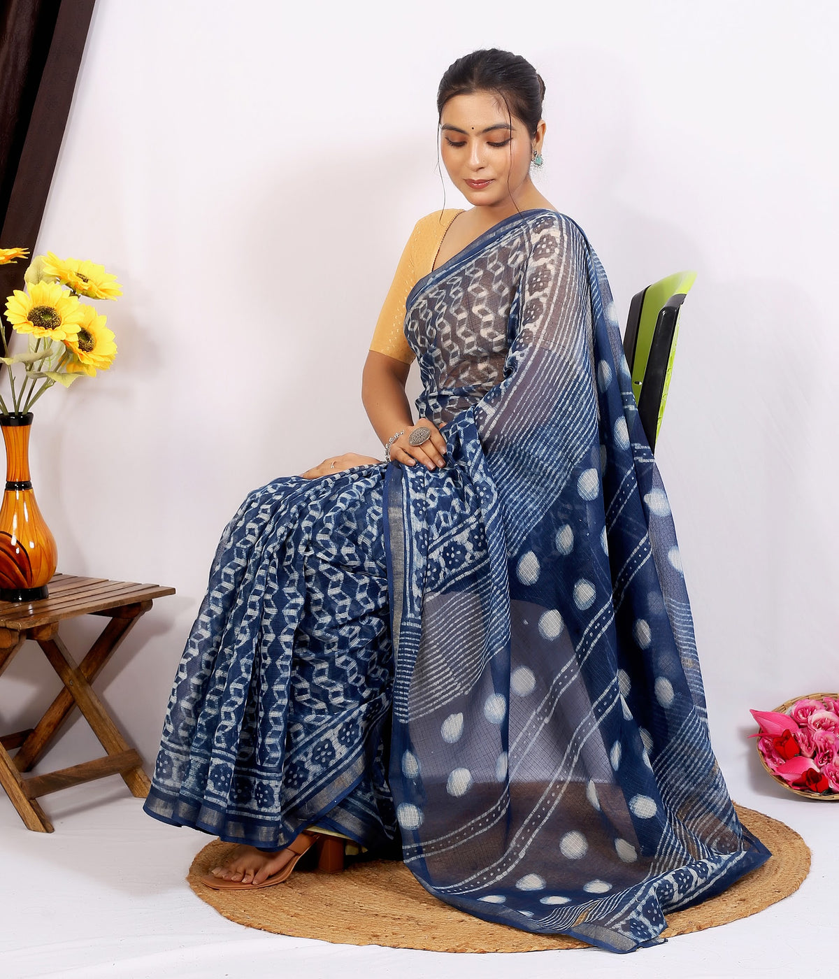 Indigo Polka Dabu Kota Doria Hand Block Print Saree with Blouse Saree 1GdQxG9jBLlsnwOn5d8ysOAdkXx6Wu7wv_w2000