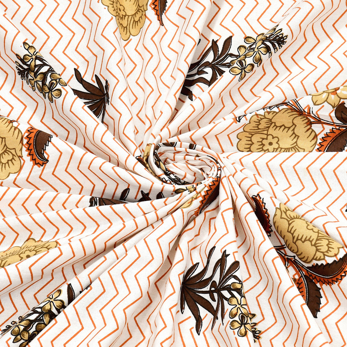 Kalashree Mustard Buta Chevron premium cotton double bedsheet 100x108 with 2 pillow covers – mustard and brown – wholesale Jaipur – view 6