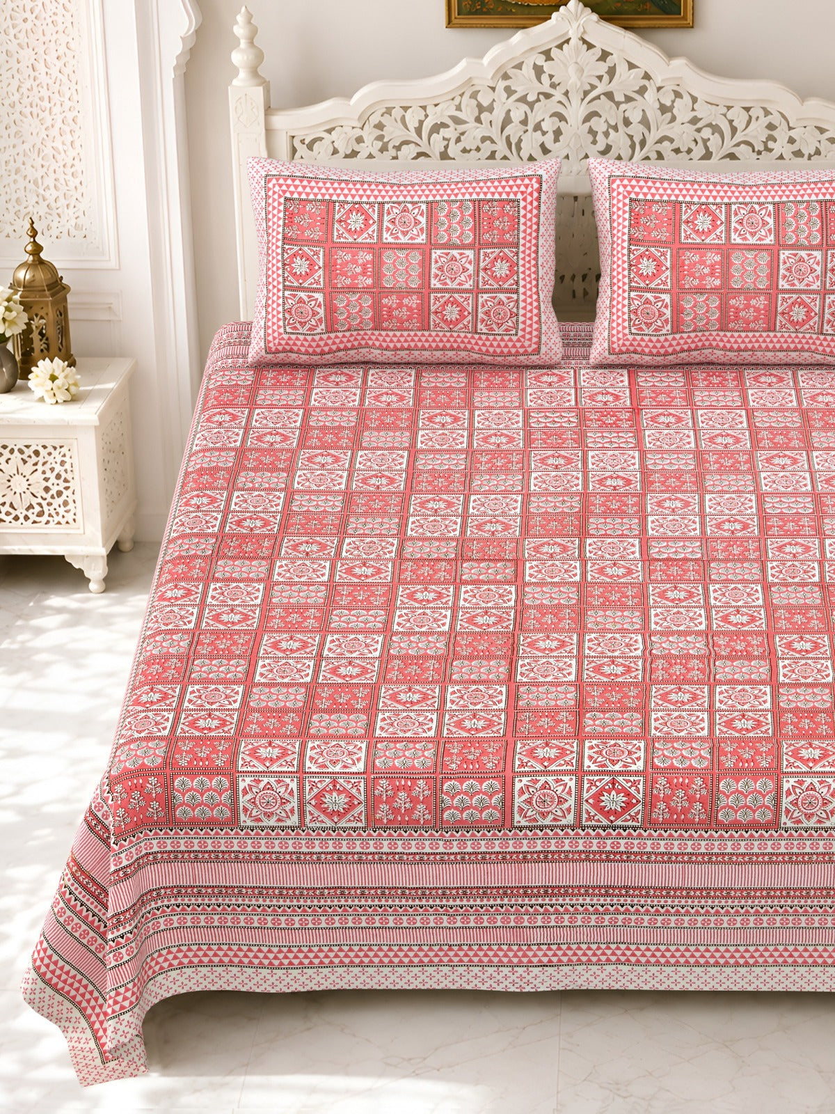 Premium Royal Block Pink Check Cotton Double Bedsheet 90x108 with 2 Pillow Covers Bedsheet 1GiWMvOMbiathsdwpVTYNN5GxktY6BjyU_w2000