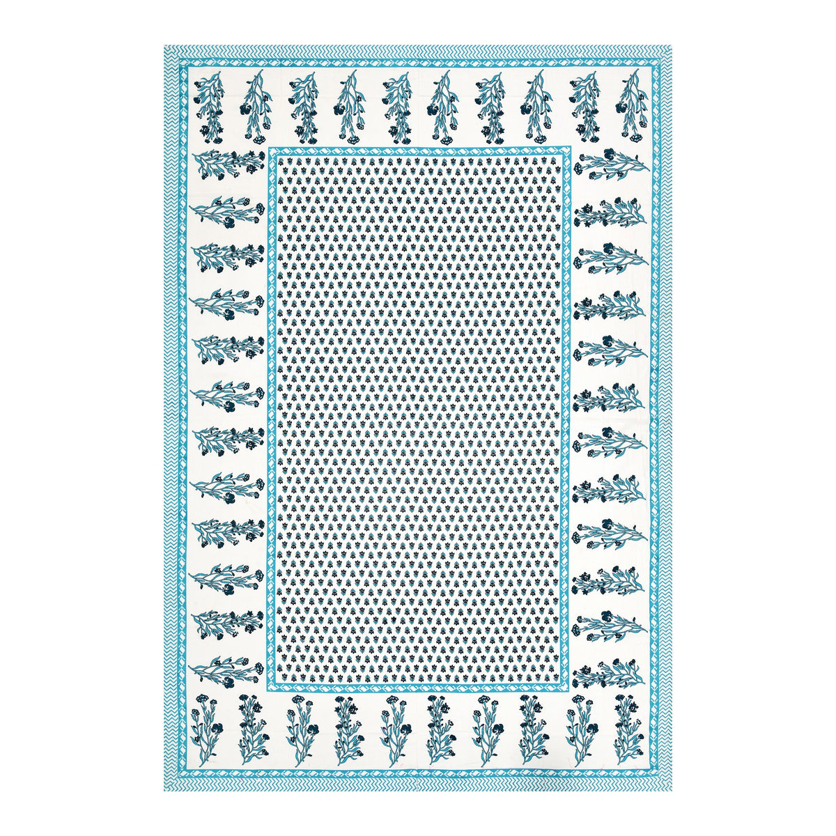Elora Aqua Buti Border Murugan cotton single bedsheet 60x90 with pillow cover – aqua – wholesale Jaipur – view 4
