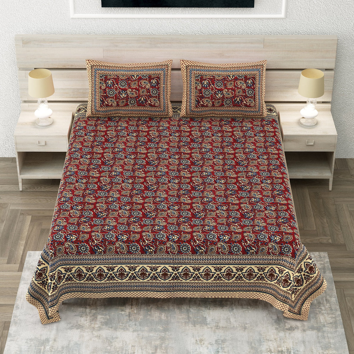 Royal Sanganer Maroon Kalamkari Jaal Pure Cotton Double Bedsheet 90x108 with 2 Pillow Covers Bedsheet 1HFP7nmpzaJoo3-xCEdtNVfBjB2TjJbDl_w2000