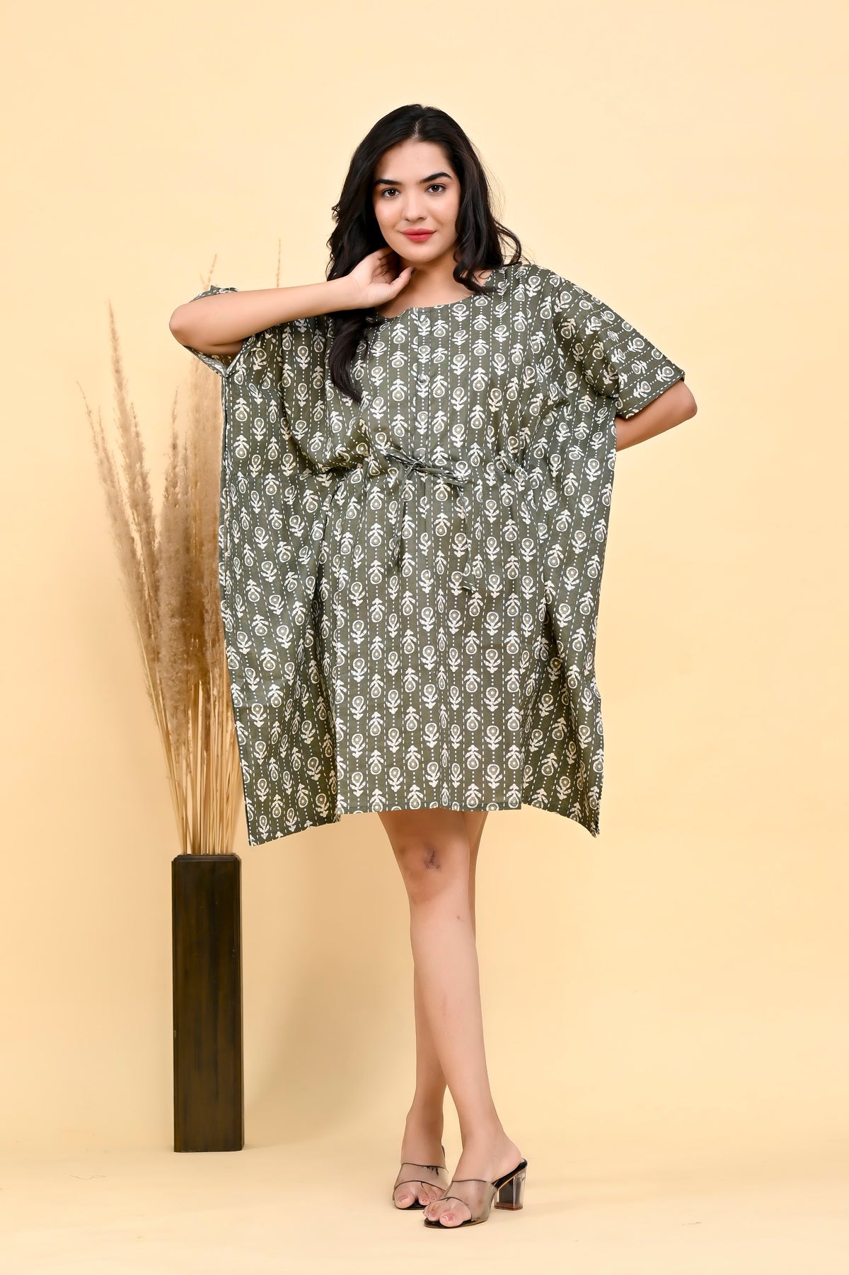 Printed Cotton Kaftan Dress 36 inch Knee Length – Olive Grey Buta (Make to Order) Ready to Wear 1Hh-MtkQ4ZIoXPONjmcPC4SIKDgIlXTki_w2000