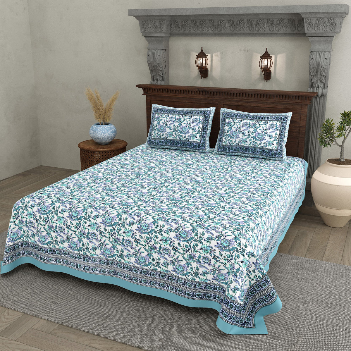 Neelam Aqua Floral Jaal Cotton Double Bedsheet 90x108 with 2 Pillow Covers Bedsheet 1HpqwJifUeJlnqSUp75RuM_vBWR74Pmxv_w2000