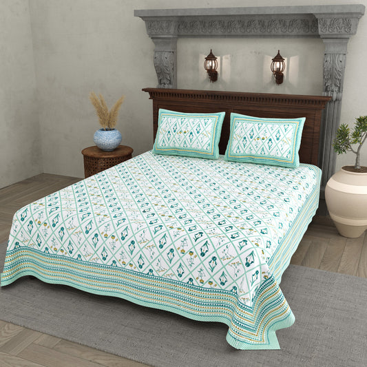 Neelam Teal Trellis Cotton Double Bedsheet 90x108 with 2 Pillow Covers Bedsheet 1HsIR-ecpkl4f3bhtKdHy2cTAbBQcd2Io_w2000