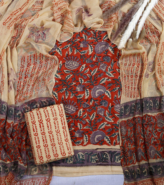 Gulnaar Rust Red Floral Hand Block Print Cotton Suit with Chiffon Dupatta – Unstitched 3 Piece Suit Material 1HuinTt1KQddS0XgjivtS75Sehv4FDmvr_w2000