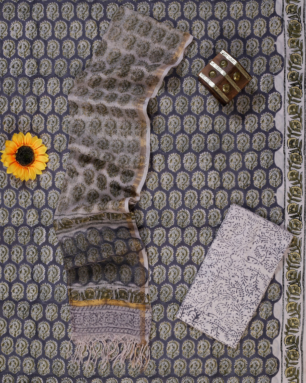 Rangeen Grey Paisley Buta Hand Block Print Cotton Suit with Kota Doria Dupatta – Unstitched 3 Piece Suit Material 1HwpZ0BOXlpDYR-ov5bOvw1XrFDQ89aJ1_w2000
