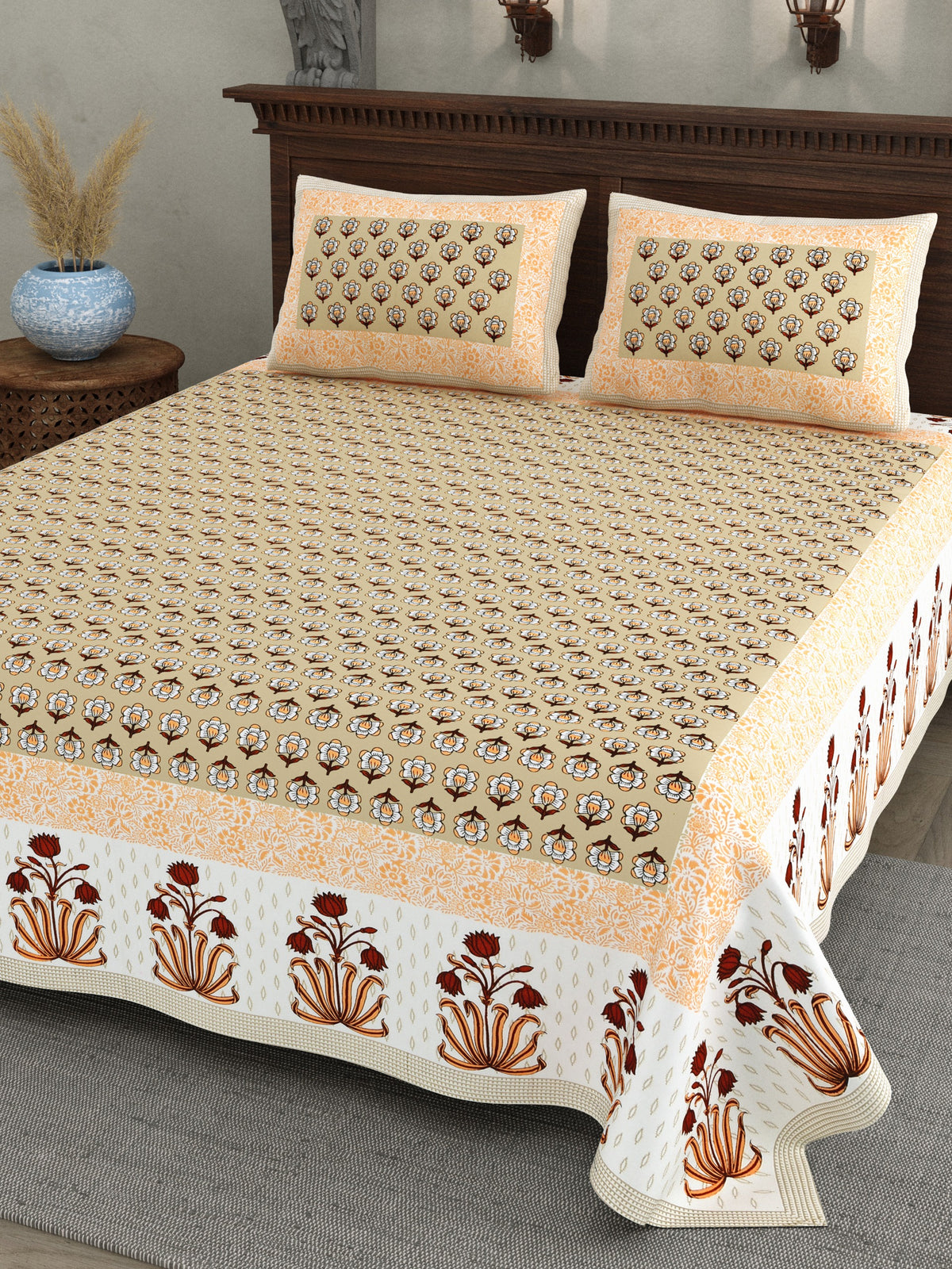 Kesar Peach Flower Pot Border Cotton Double Bedsheet 90x108 with 2 Pillow Covers Bedsheet 1I18eqIy6qNSd6CogsgZUD3XT_4AFCDuH_w2000