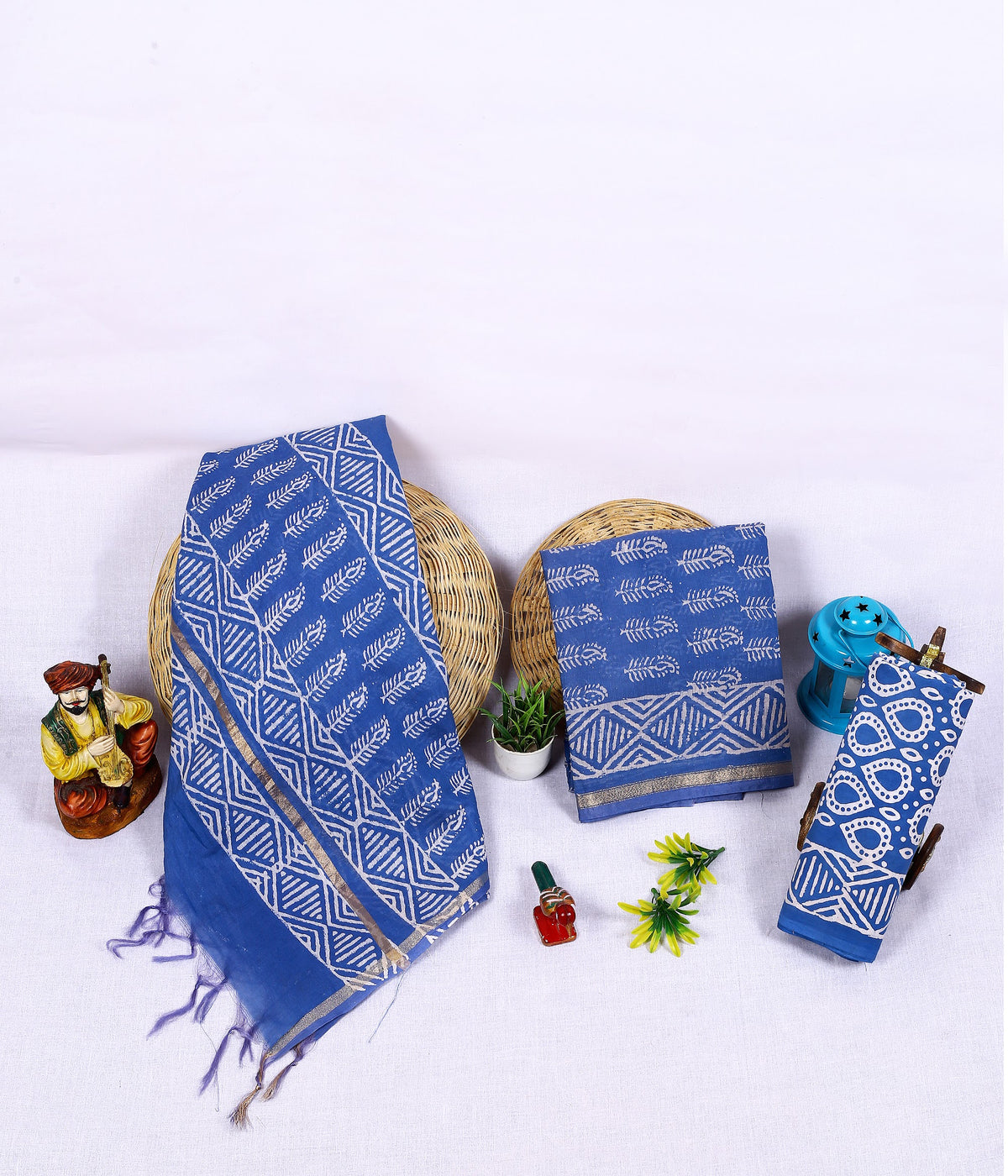 Shahi Neel Buta Royal Blue Buta Chanderi silk hand block print suit material