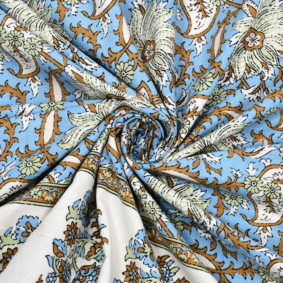 Elora Sage Blue Floral Jaal Murugan cotton single bedsheet 60x90 with pillow cover – sage and blue – wholesale Jaipur – view 6