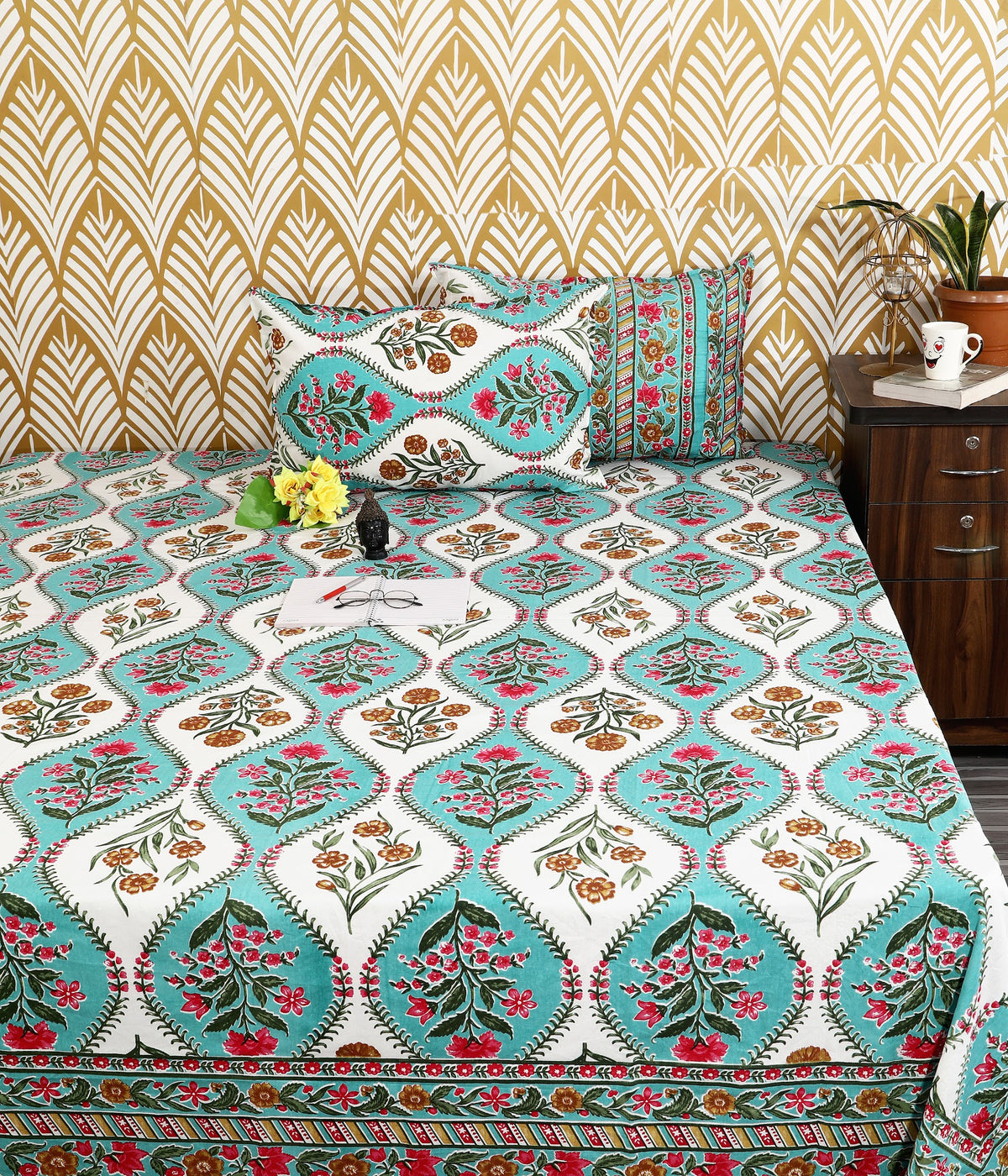 Bagru Mahal Teal Mughal Arch Cotton King Size Bedsheet 108x108 with 2 Pillow Covers Bedsheet 1IWGHLg0QPwCjr1OqRmtZfuwx-D_OkJDz_w2000