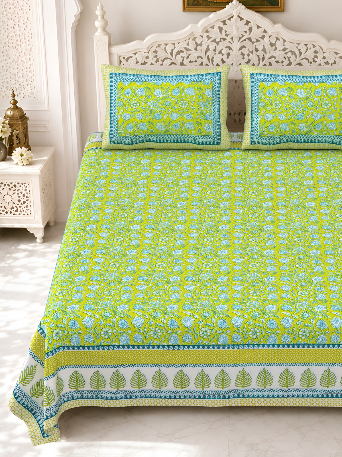 Premium Royal Block Lime Green Floral Cotton Double Bedsheet 90x108 with 2 Pillow Covers Bedsheet 1IbP50FQlgJukQwYXNyL5UlkPXoL4FDl3_w2000