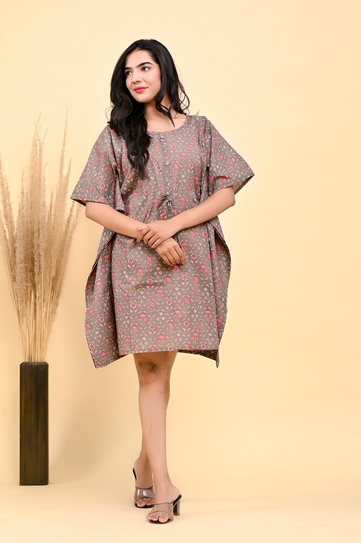 Printed Cotton Kaftan Dress 36 inch Knee Length – Mauve Floral (Make to Order) Ready to Wear 1IdoNENer_5cXhxec9Fp421440mpCDUxq_w2000