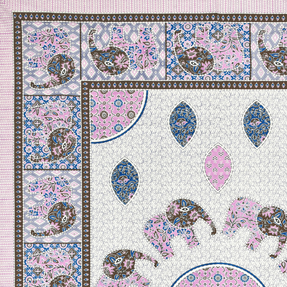 Elora Lilac Elephant Mandala Murugan cotton single bedsheet 60x90 with pillow cover – lilac – wholesale Jaipur – view 3
