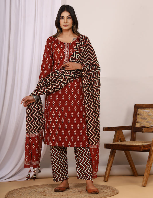Printed Cotton Kurta Set with Pant & Dupatta – Maroon Buta (Make to Order) Ready to Wear 1Ir3IkjJ7zM5sWBrWqrHn5kKWHiLB2007_w2000