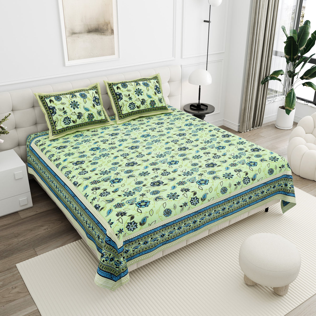 Haveli Lime Floral Cotton Double Bedsheet 90x108 with 2 Pillow Covers Bedsheet 1JKWrxsHGFLl-3S-gGNp1Rs0KA6YaqA4F_w2000