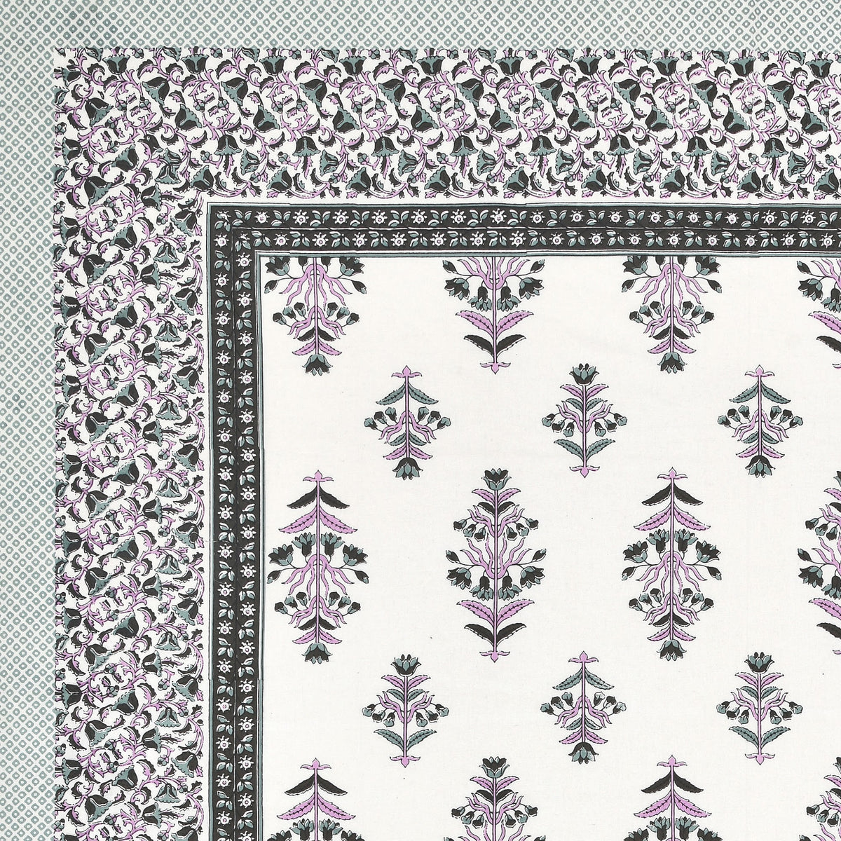Elora Grey Border Mughal Buta Murugan cotton single bedsheet 60x90 with pillow cover – grey – wholesale Jaipur – view 3