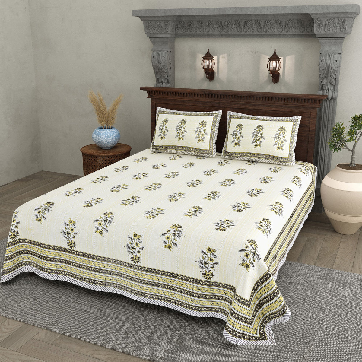 Moti Buta Olive Big Buta Cotton Double Bedsheet 90x108 with 2 Pillow Covers Bedsheet 1Jg8GGhEiywQkpdCMXpqsd9POtfX_rG05_w2000