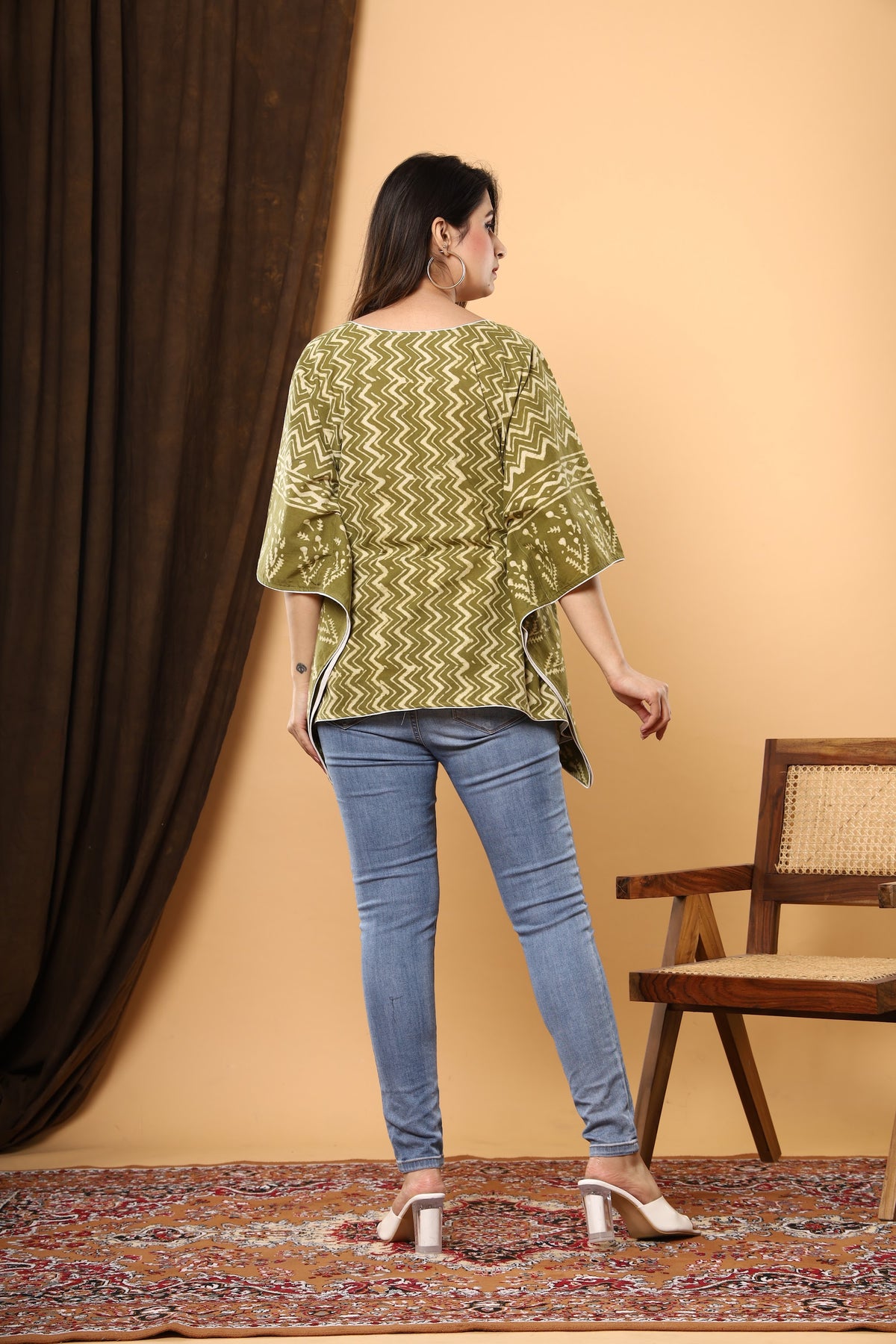 Olive Zigzag short kaftan top – make to order wholesale – view 2
