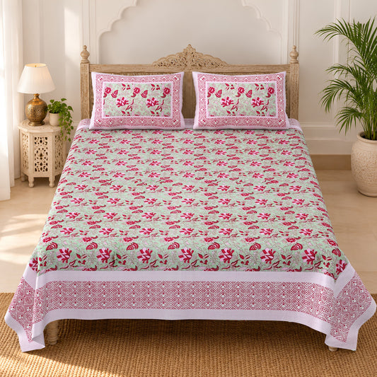 Unnati Rani Pink Floral Bel Pure Cotton Double Bedsheet 90x108 with 2 Pillow Covers Bedsheet 1JknV4durAwQA2k0r8YrjWr8ejW86rsBT_w2000
