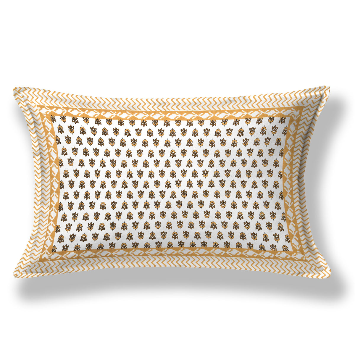Elora Mustard Buti Border Murugan cotton single bedsheet 60x90 with pillow cover – mustard – wholesale Jaipur – view 2