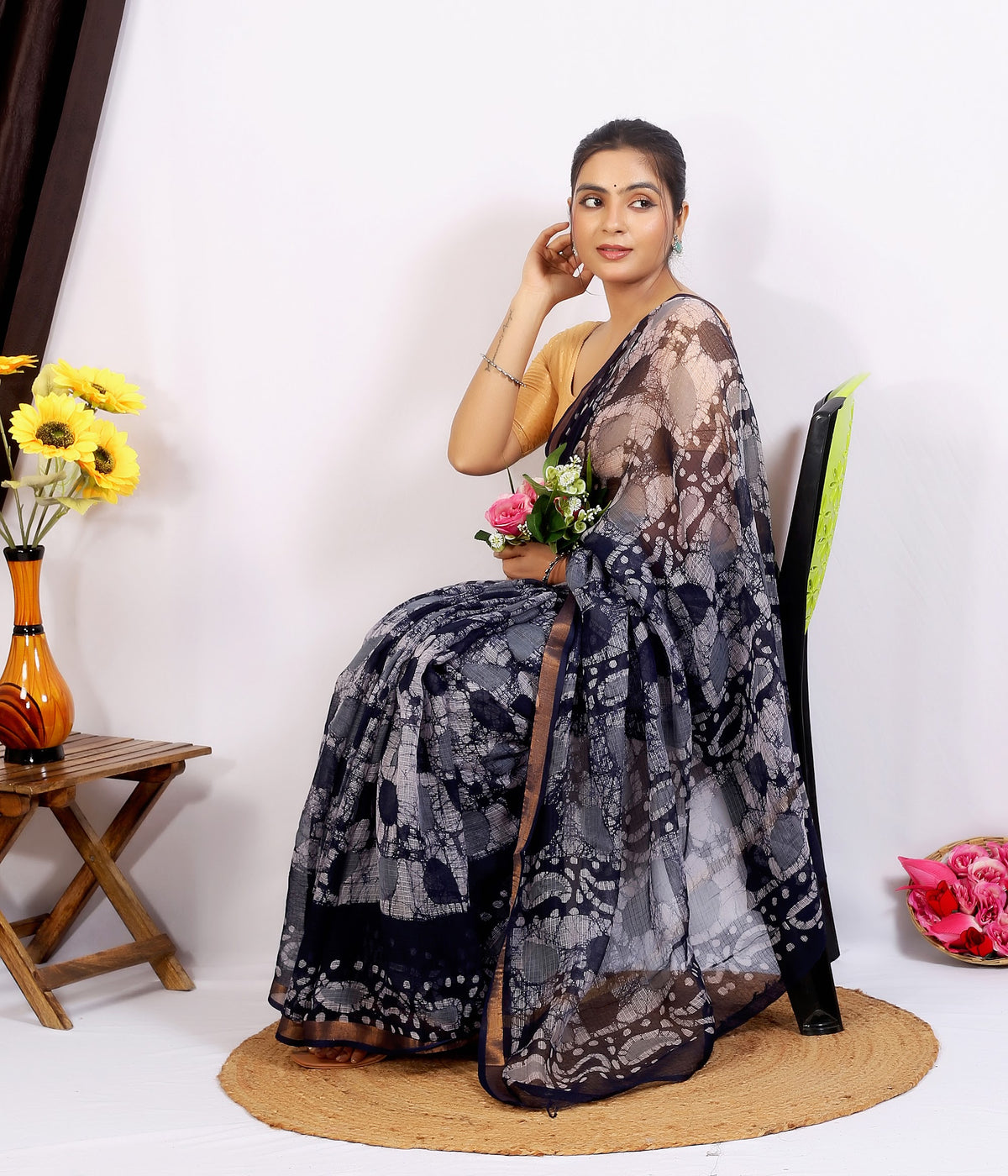 Charcoal Floral Dabu Kota Doria Hand Block Print Saree with Blouse Saree 1Jupir6f4iwVZFGIGHzI5nEKnuWZH13za_w2000