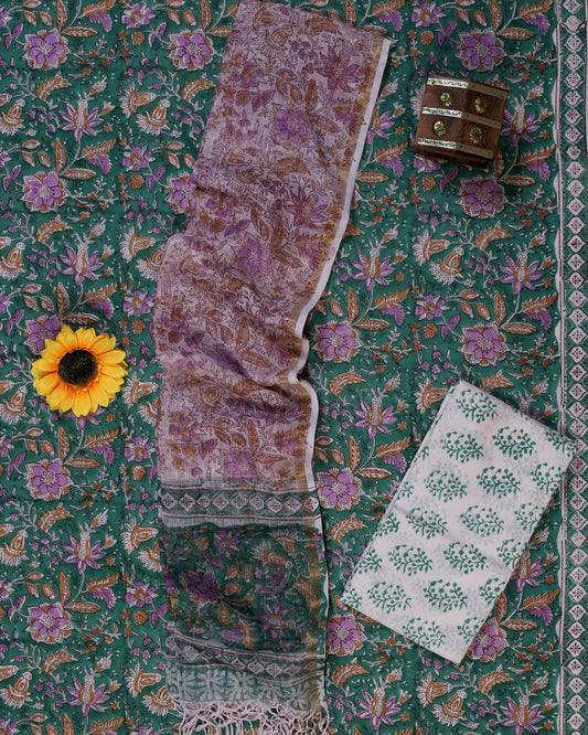 Rangeen Green Purple Floral Hand Block Print Cotton Suit with Kota Doria Dupatta – Unstitched 3 Piece Suit Material 1K9ebwXu_vfUOD7e1uZmYj69QBf7UOW3i_w2000