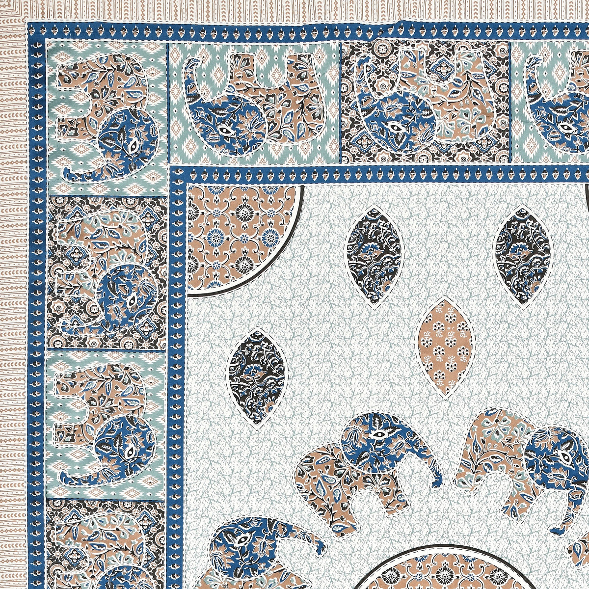 Elora Blue Elephant Mandala Murugan cotton single bedsheet 60x90 with pillow cover – blue – wholesale Jaipur – view 3