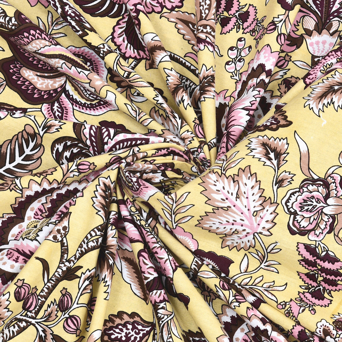 Kalashree Yellow Plum Floral Jaal premium cotton double bedsheet 100x108 with 2 pillow covers – yellow and plum – wholesale Jaipur – view 2