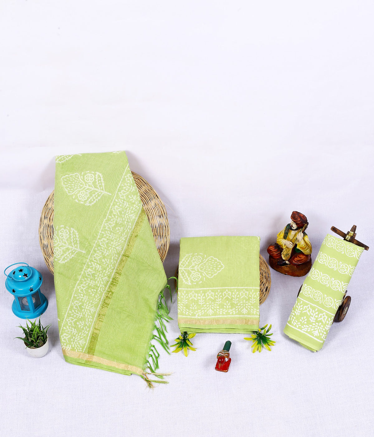 Dhani Patta Lime Leaf Buta Chanderi silk hand block print suit material