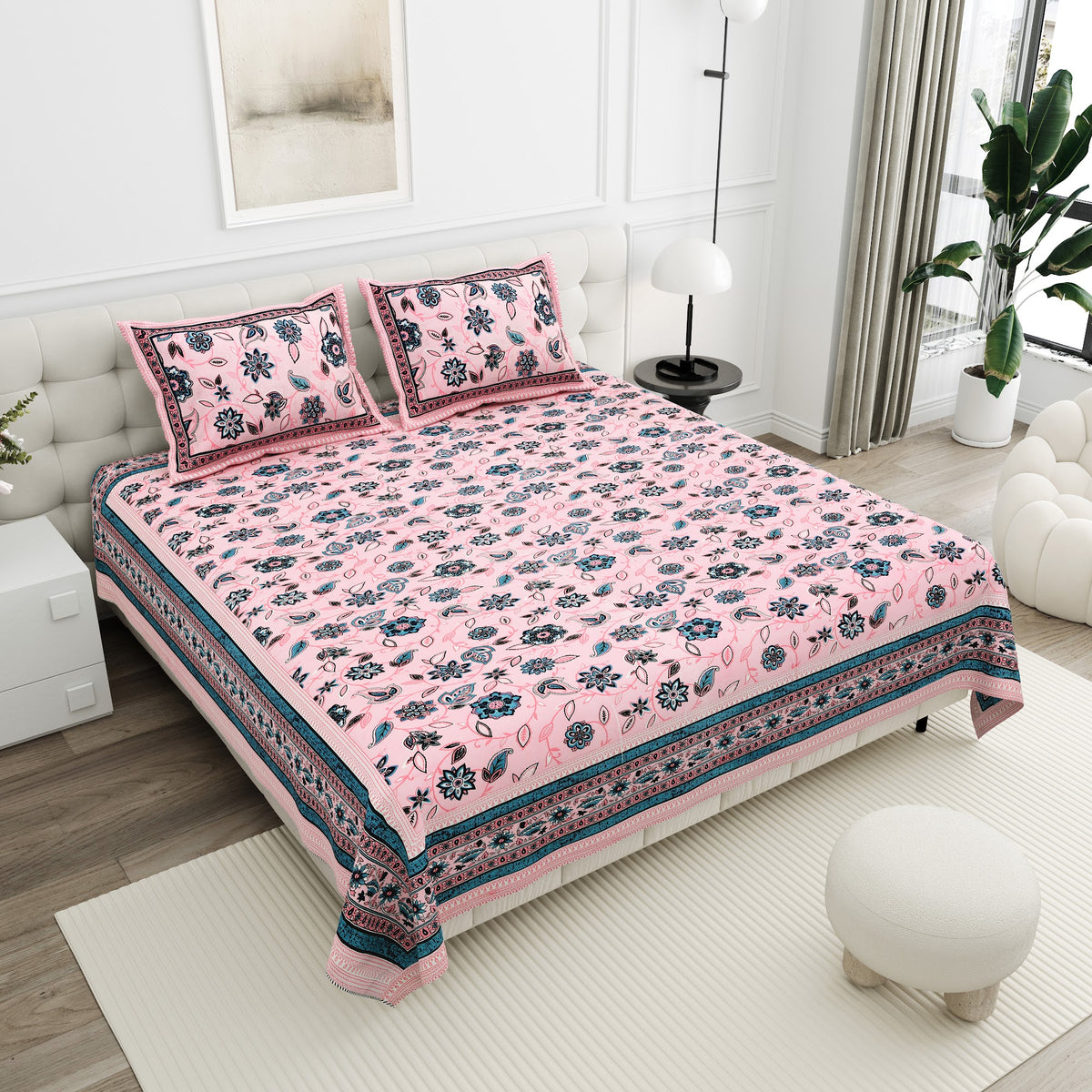 Gulabi Pink Teal Floral Cotton Double Bedsheet 90x108 with 2 Pillow Covers Bedsheet 1LGmhQf-3odIWeielfXWTaNXKhjAGj-aI_w2000