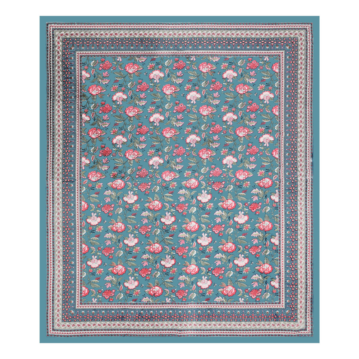 Teal Pink Gulzar Floral pure cotton double bedsheet 90x108 – Unnati collection – view 3