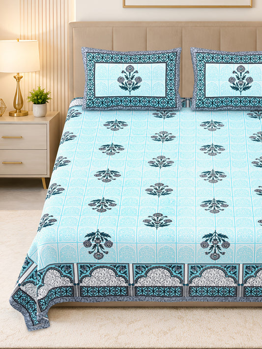 Kalashree Sky Blue Mughal Panel Premium Cotton Double Bedsheet 100x108 with 2 Pillow Covers Bedsheet 1LUwUnBddGxhbsBBlm5nyChy6t6IcGCi3_w2000