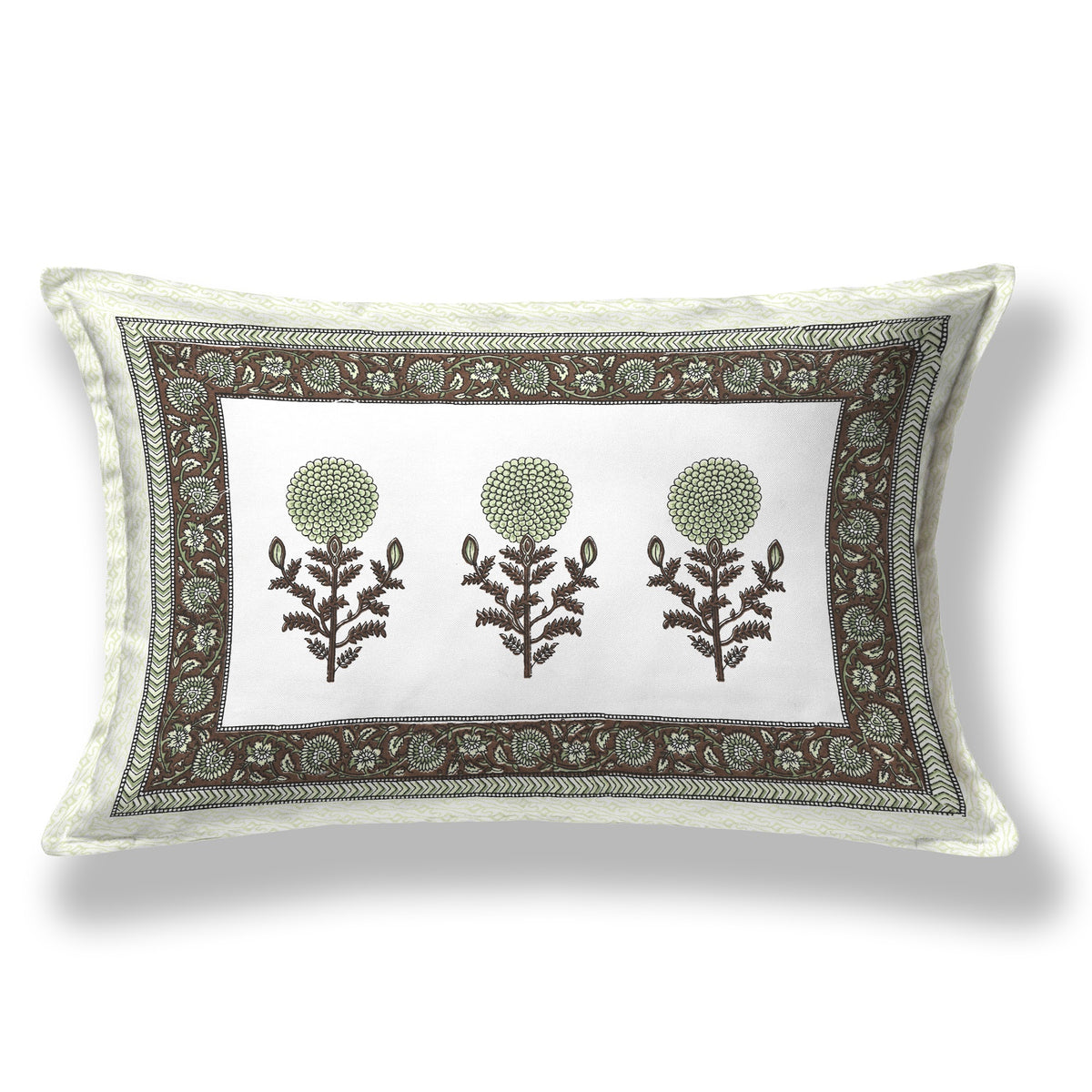 Elora Olive Marigold Buta Murugan cotton single bedsheet 60x90 with pillow cover – olive green – wholesale Jaipur – view 2
