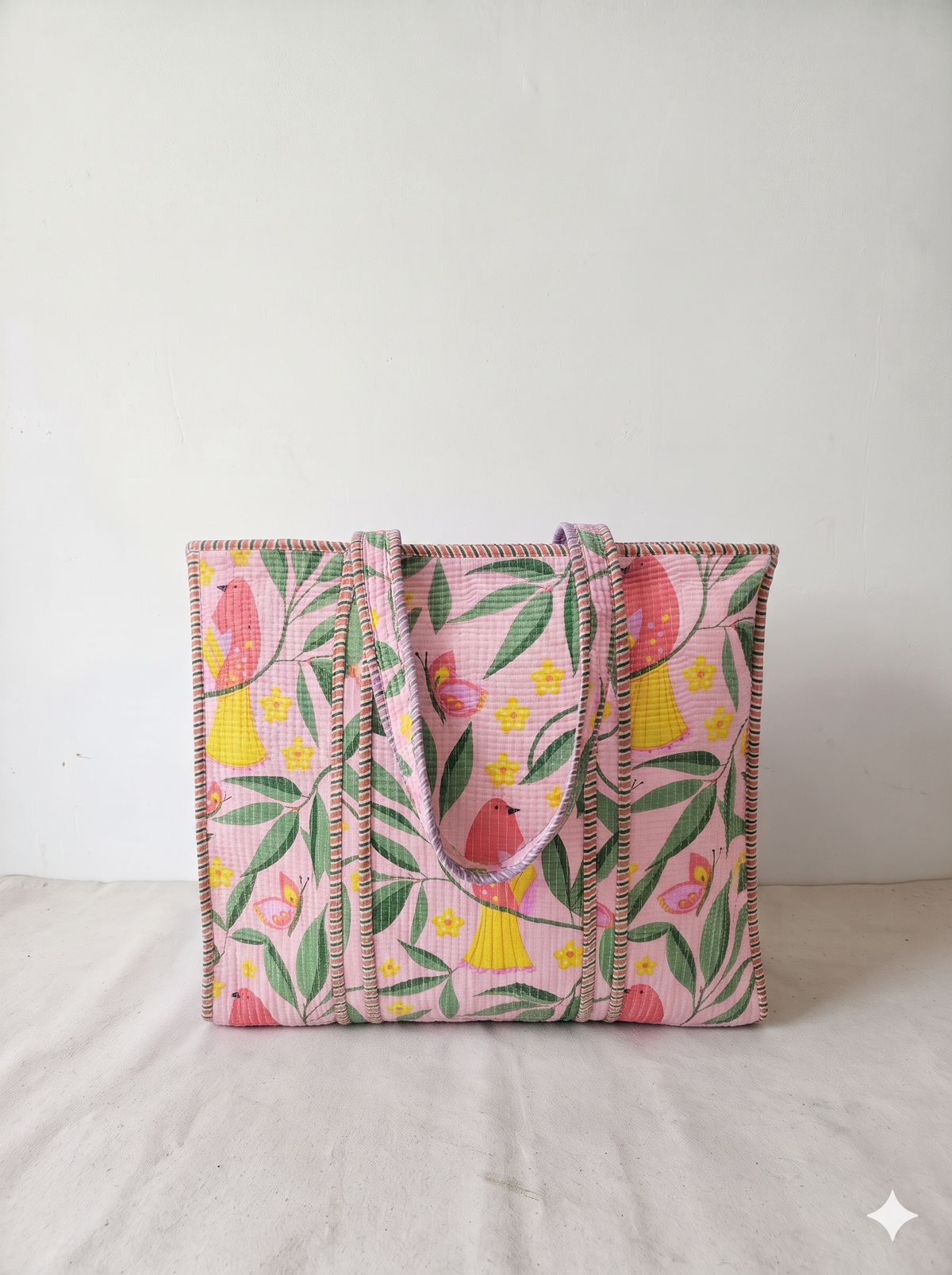 Jaipuri Printed Quilted Cotton Tote Bag | Gulabi Bahar – Pink Botanical | 18x18 inch | Zipper & Inside Pocket | Wholesale Tote Bag 1Le46EvvyFJZ-ORo5u8OL_-LDECKbbkn1_w2000